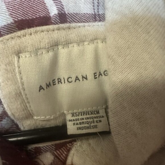 American Eagle Womens XS Plaid Hooded Crop Long Sleeve Button Down Hood - Picture 5 of 7